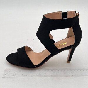 XYD Black Women Open Toe Sandals Ankle Wrap Back Zipper Mid Kitten Heels Cutout